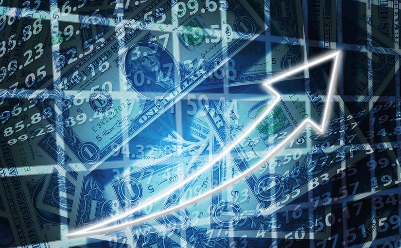 Sinnbildlicher Wertaufschwung in Form eines Börsenkurses anhand des US-Dollars